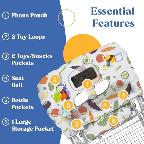 PILLANI Shopping Cart Cover for Baby, High Chair Cover for Restaurant Seat - Grocery Cart Cover for Baby Girl and Boy, Comfortable Cotton Buggy Covers for Babies - Padded Toddler Shopping Cart Cover - Image 4