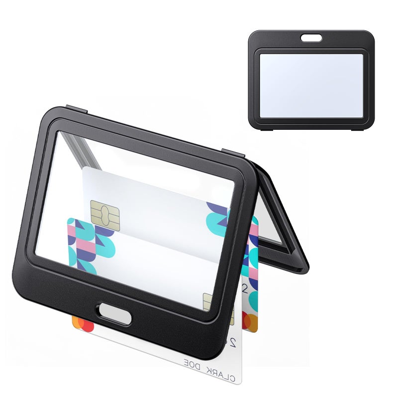 Uniclife 1 Pack ID Badge Holder with Double-Sided Windows Horizontal Hard Plastic Case Black Card Protector Pouch for Office School ID Credit Cards Proximity Key Cards Driverâ€™s Licenses and Passes - Image 1