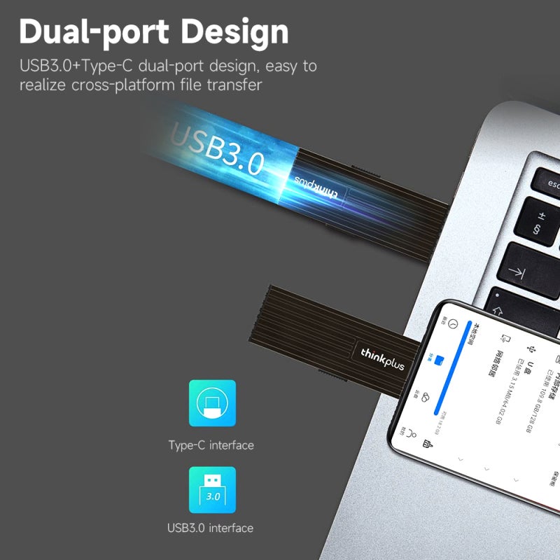 thinkplus TU202 256GB USB3.0/Type-C Dual-port Portable Solid Sate U Disk High-speed USB Flash Drive for Smartphone PC Laptop - Image 4