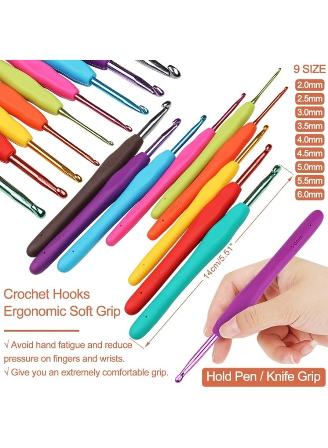 مجموعة كروشيه للمبتدئين، خطاف كروشيه متعدد الأحجام مع ملحق حقيبة، يتضمن خيطًا، مجموعة محمولة مكونة من 59 قطعة مع خطافات مريحة ولوازم حياكة - Image 3