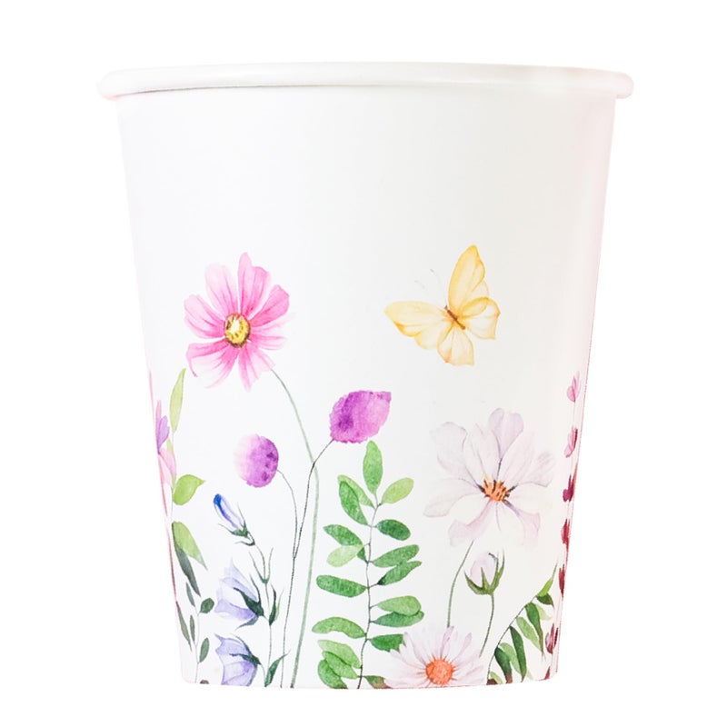 Elyxio 100Pcs Flowers Butterfly Paper Cups Spring Floral Disposable Party Cups 9oz Watercolor Wildflowers Drinking Cups for Hot Cold Beverage Bridal Wedding Shower Shower Party Supplies - Image 1