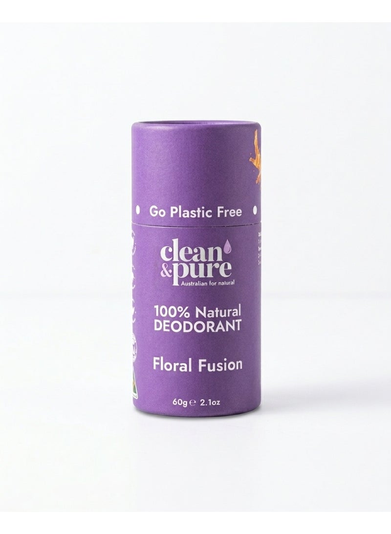 Clean & Pure Floral Fusion Natural Deodorant 60g -  Long Lasting Odor Protection Aluminum Free Caprylic/Capric Triglyceride Fresh Floral Blend - Image 1