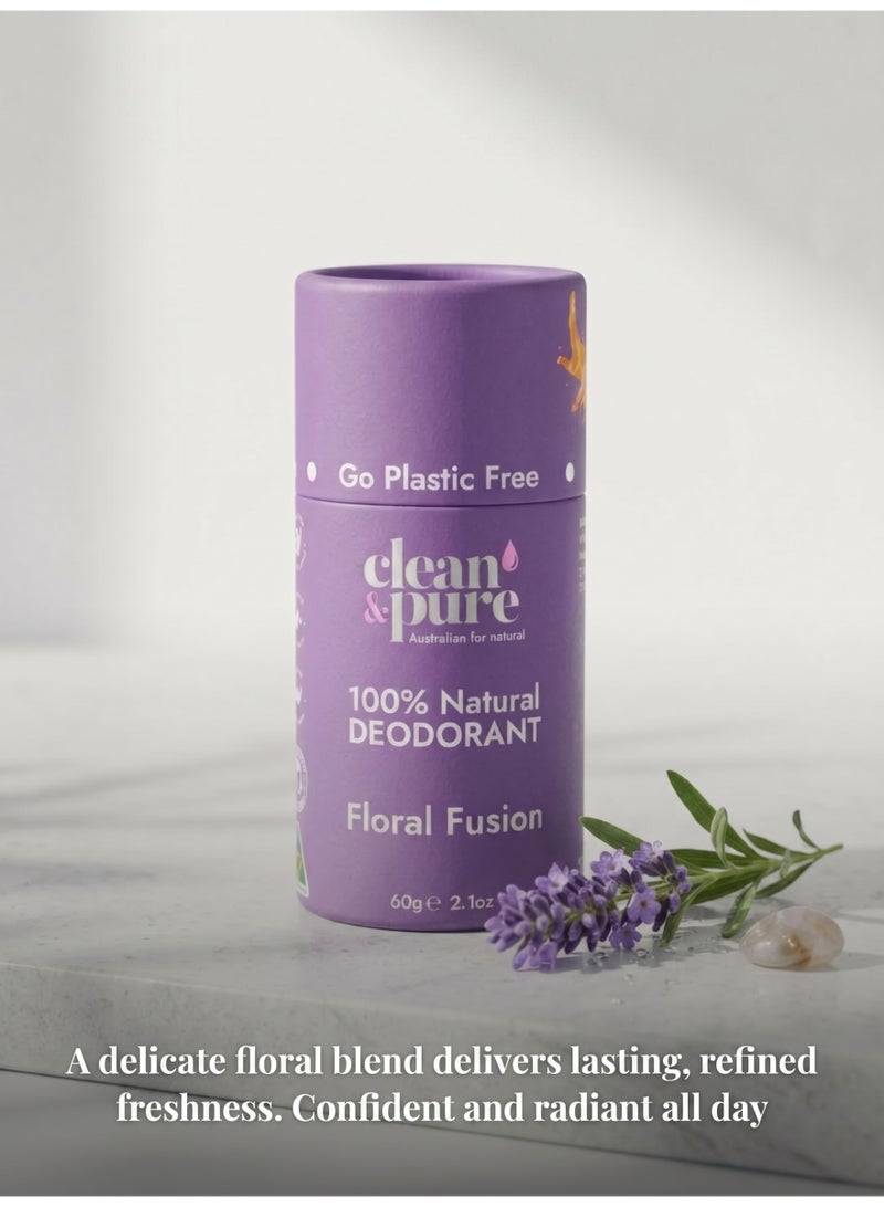 Clean & Pure Floral Fusion Natural Deodorant 60g -  Long Lasting Odor Protection Aluminum Free Caprylic/Capric Triglyceride Fresh Floral Blend - Image 2
