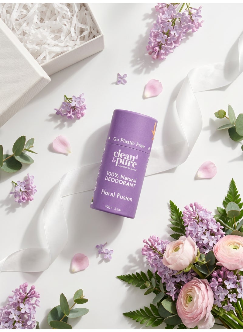 Clean & Pure Floral Fusion Natural Deodorant 60g -  Long Lasting Odor Protection Aluminum Free Caprylic/Capric Triglyceride Fresh Floral Blend - Image 5