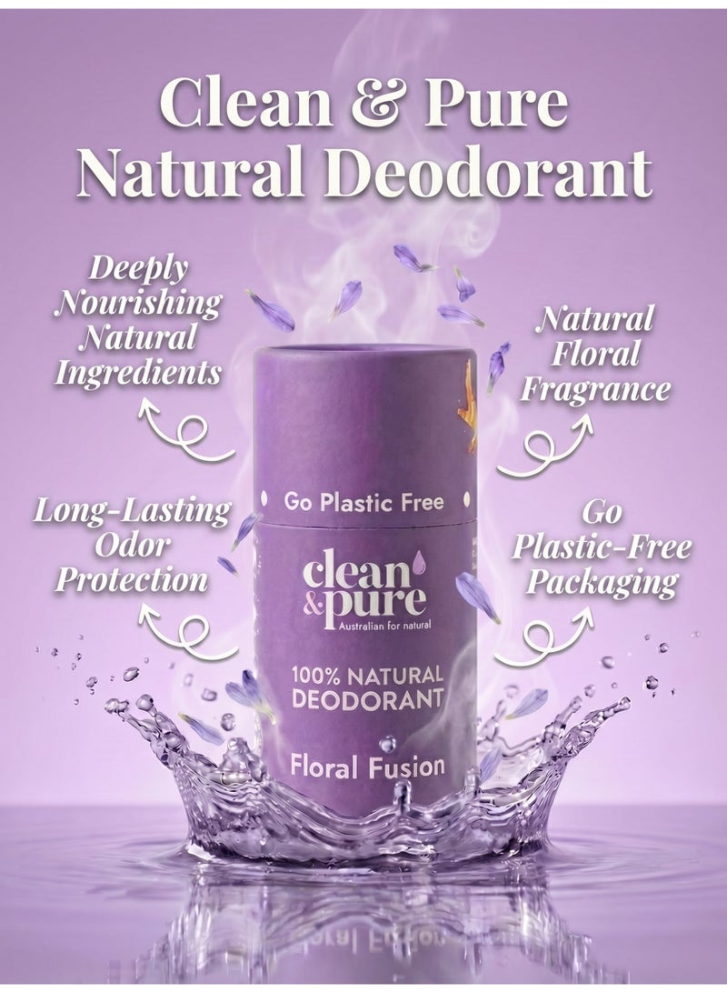 Clean & Pure Floral Fusion Natural Deodorant 60g -  Long Lasting Odor Protection Aluminum Free Caprylic/Capric Triglyceride Fresh Floral Blend - Image 4