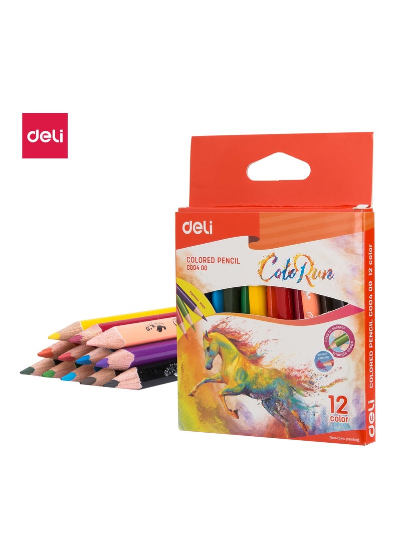 Deli دلي EC00400 COLORUN أقلام ملونة 12 قطعة - مجموعة مثلثة من خشب الباسود مسبقة الشحذ للاستخدام في مشاريع الفن المدرسية للأطفال والاستخدام المنزلي - Image 1