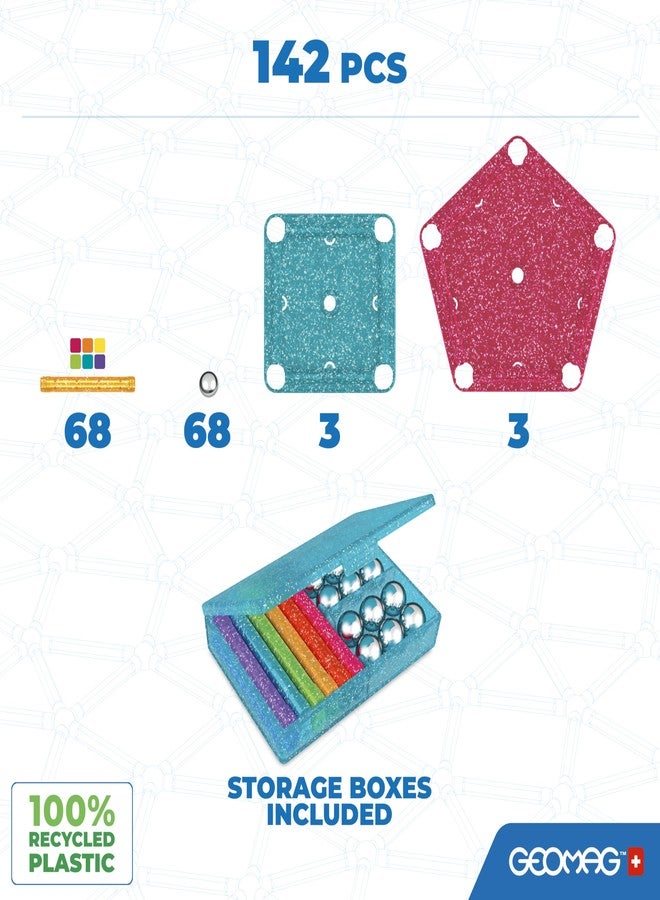 Geomag Classic Glitter 142-pc Magnetic Construction Set for Kids Ages 3 and Up | Swiss-Made STEM Educational Toy Made from 100% Recycled Plastic | Screen-Free Activity - Image 2