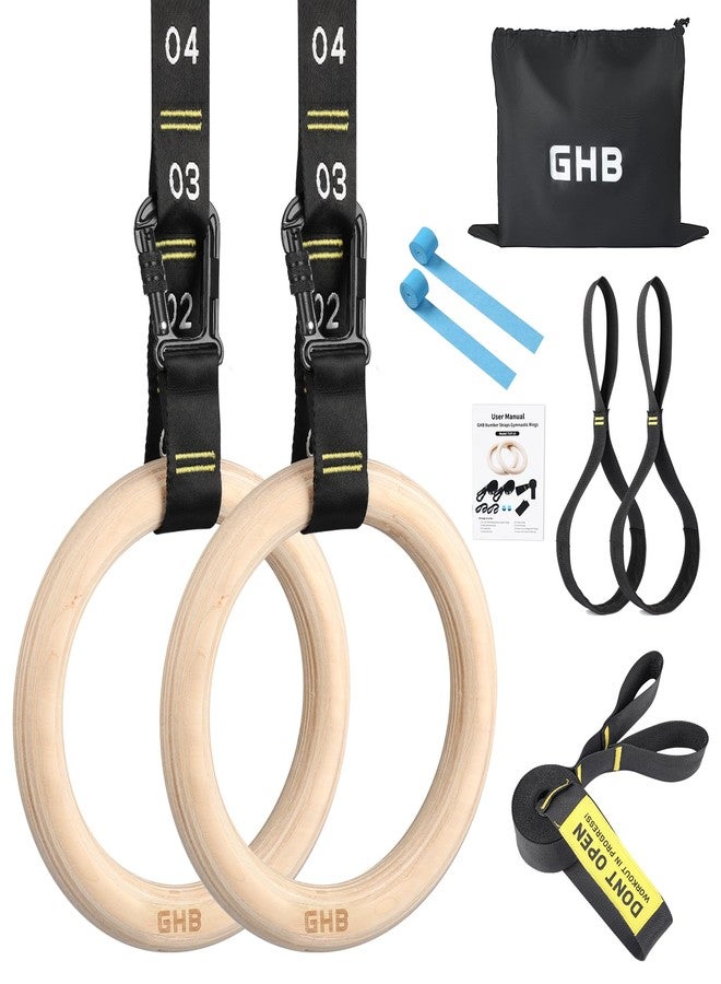 GHB Gymnastic Rings Wooden Gym Rings 1.25" Olympic Rings Adjustable Straps Pull Up Rings Sets for Workout Bodyweight Fitness Training - Image 1