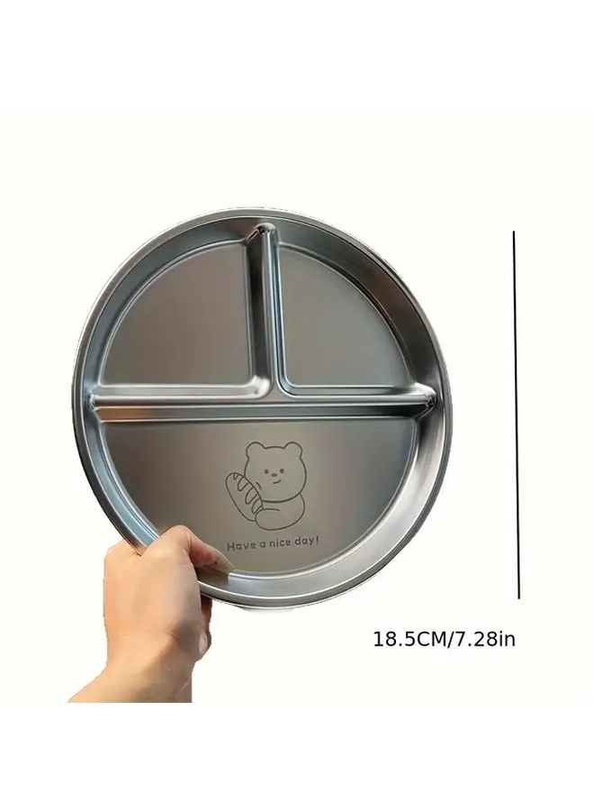 Stainless Steel Three Compartment Dinner Plate Dishwasher Safe Portion Control Family Meals - Image 2
