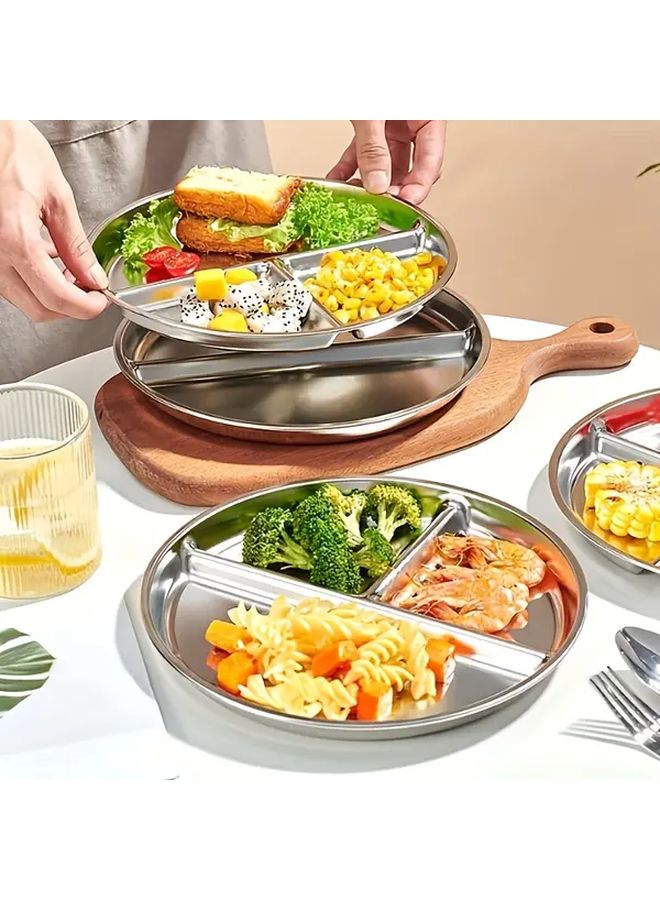 Stainless Steel Three Compartment Dinner Plate Dishwasher Safe Portion Control Family Meals - Image 1