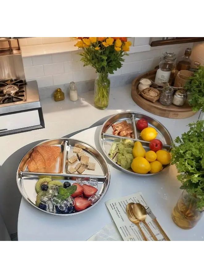 Stainless Steel Three Compartment Dinner Plate Dishwasher Safe Portion Control Family Meals - Image 3
