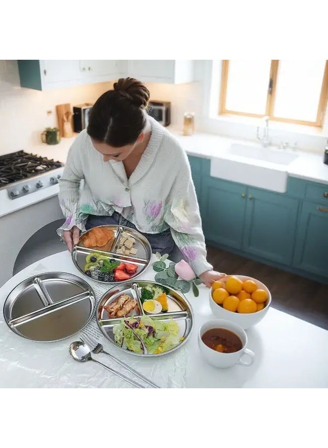 Stainless Steel Three Compartment Dinner Plate Dishwasher Safe Portion Control Family Meals - Image 4