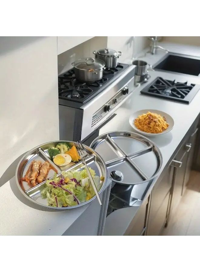 Stainless Steel Three Compartment Dinner Plate Dishwasher Safe Portion Control Family Meals - Image 5