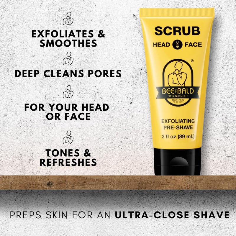 Bee Bald SCRUB Exfoliating Pre-Shave for Deep Cleans & Removing Pore Clogging Dirt, Oil & Dry Flaky Skin. Prepares You For a â€˜Super Close Shaveâ€™, 3 Fl Oz - Image 2