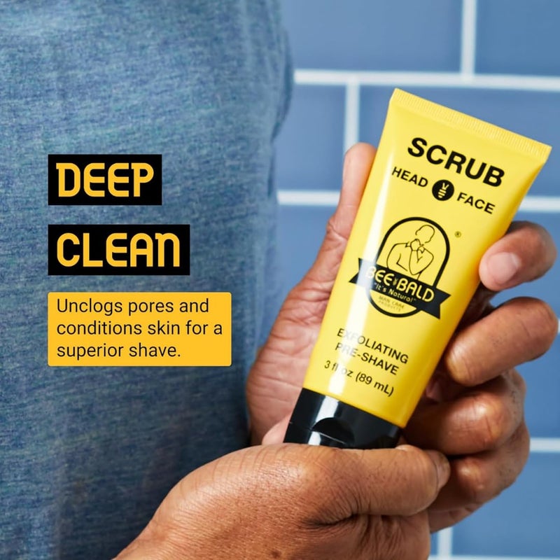 Bee Bald SCRUB Exfoliating Pre-Shave for Deep Cleans & Removing Pore Clogging Dirt, Oil & Dry Flaky Skin. Prepares You For a â€˜Super Close Shaveâ€™, 3 Fl Oz - Image 1