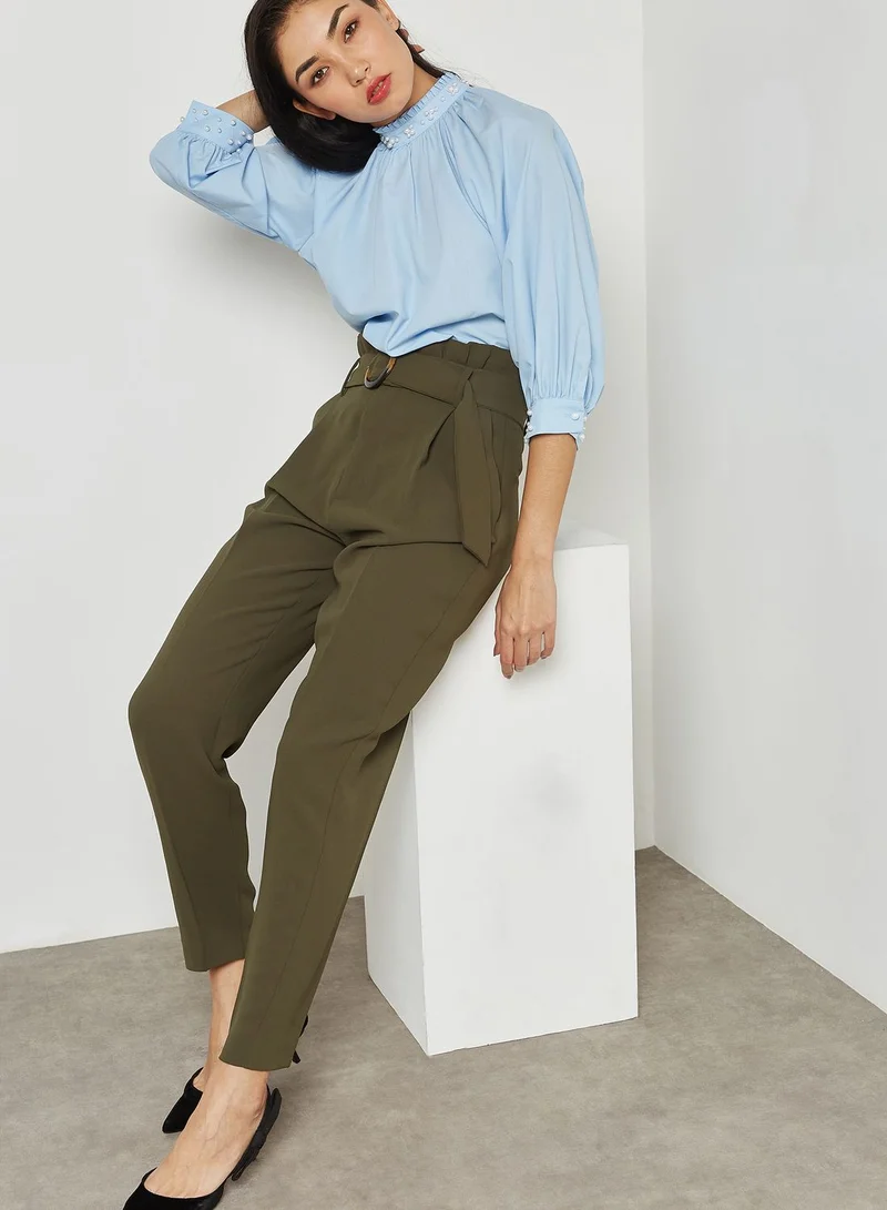 ELLA Puffed Sleeve Pearl Trim Top