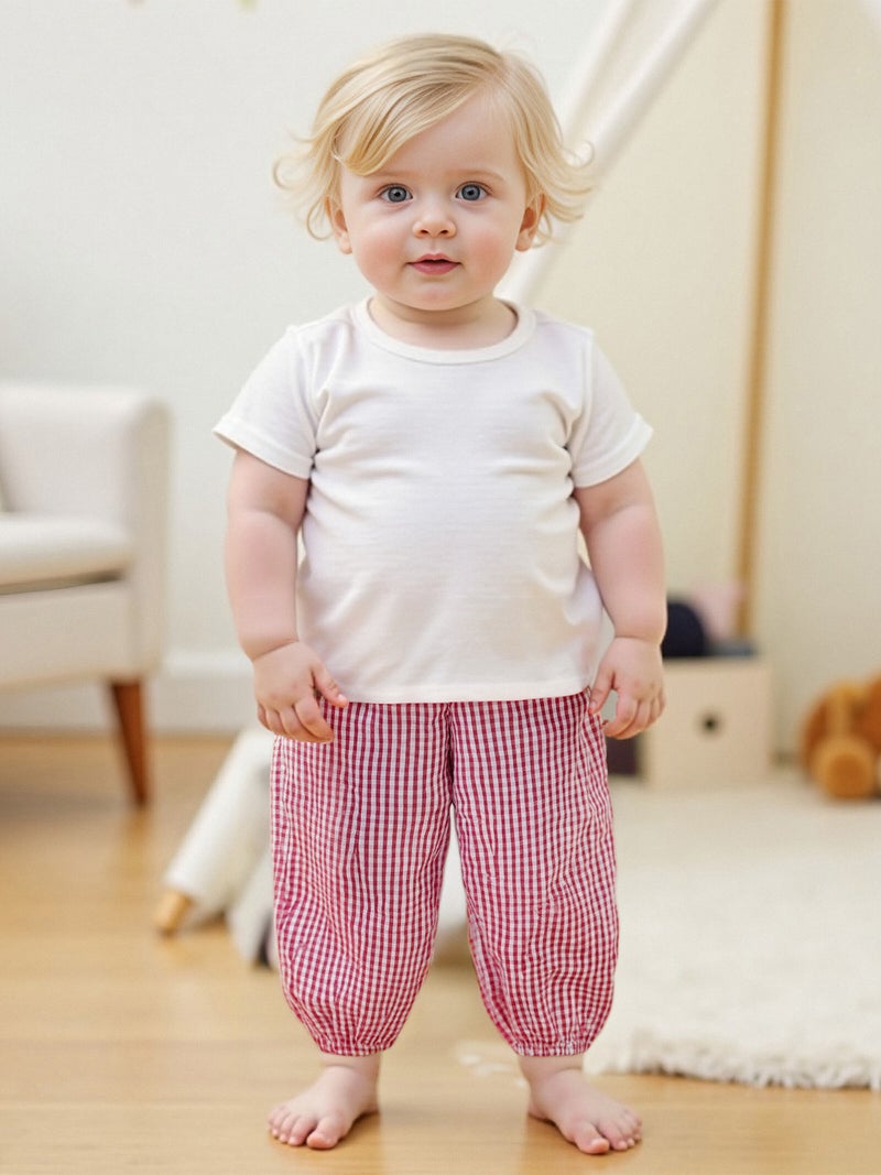 Kids Girls Boys Jogger Pants Loose Plaid Print Elastic Waist Trousers Casual Bottoms for Toddler Newborn Infant - Image 3