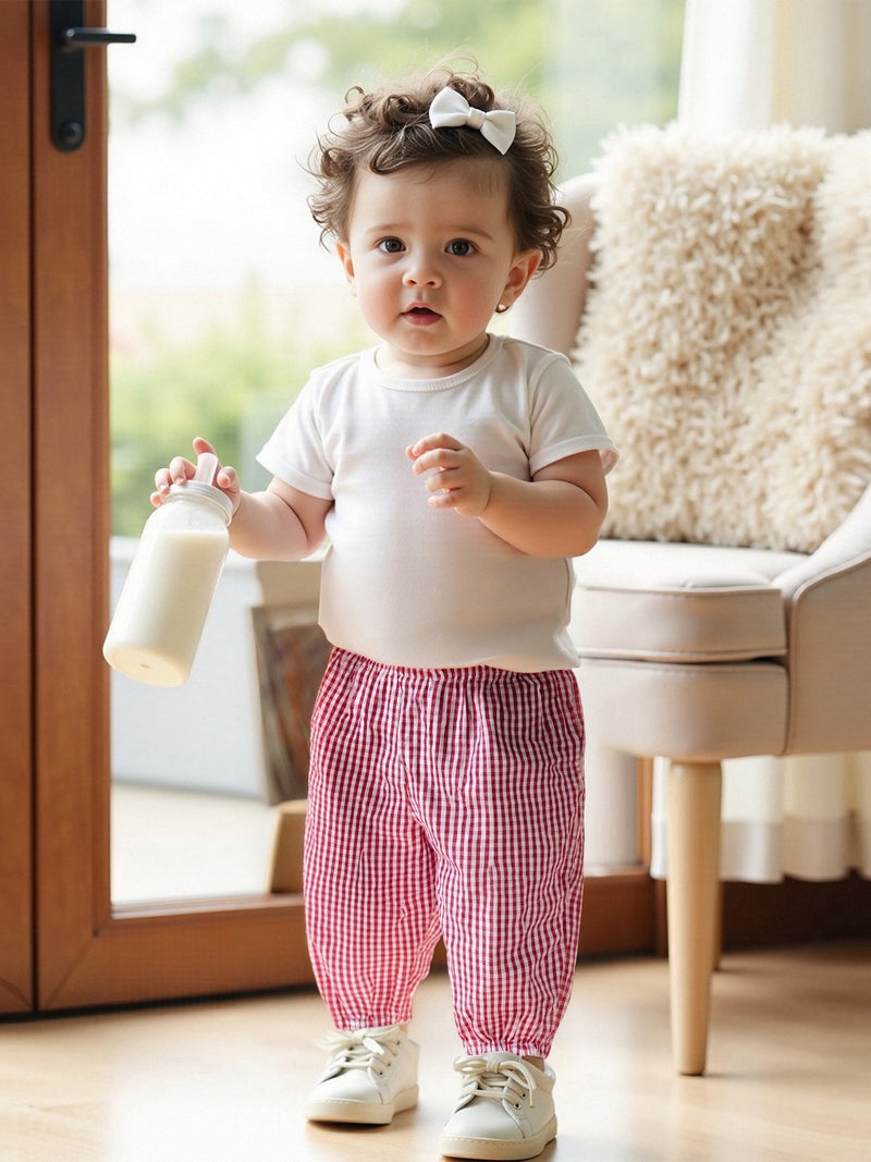 Kids Girls Boys Jogger Pants Loose Plaid Print Elastic Waist Trousers Casual Bottoms for Toddler Newborn Infant - Image 5