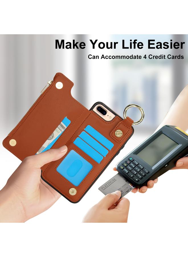 S-TOP Case For iPhone 8 Plus / 7 Plus RFlD Anti-theft Double Buckle Ring Zipper Card Phone Case - Image 5