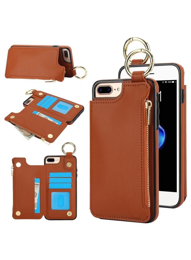 S-TOP Case For iPhone 8 Plus / 7 Plus RFlD Anti-theft Double Buckle Ring Zipper Card Phone Case - Image 1