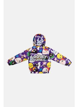 Looney Tunes Kids Girl All Over Print Hooded Puffer Jackets, Purple Combo  - Image 2