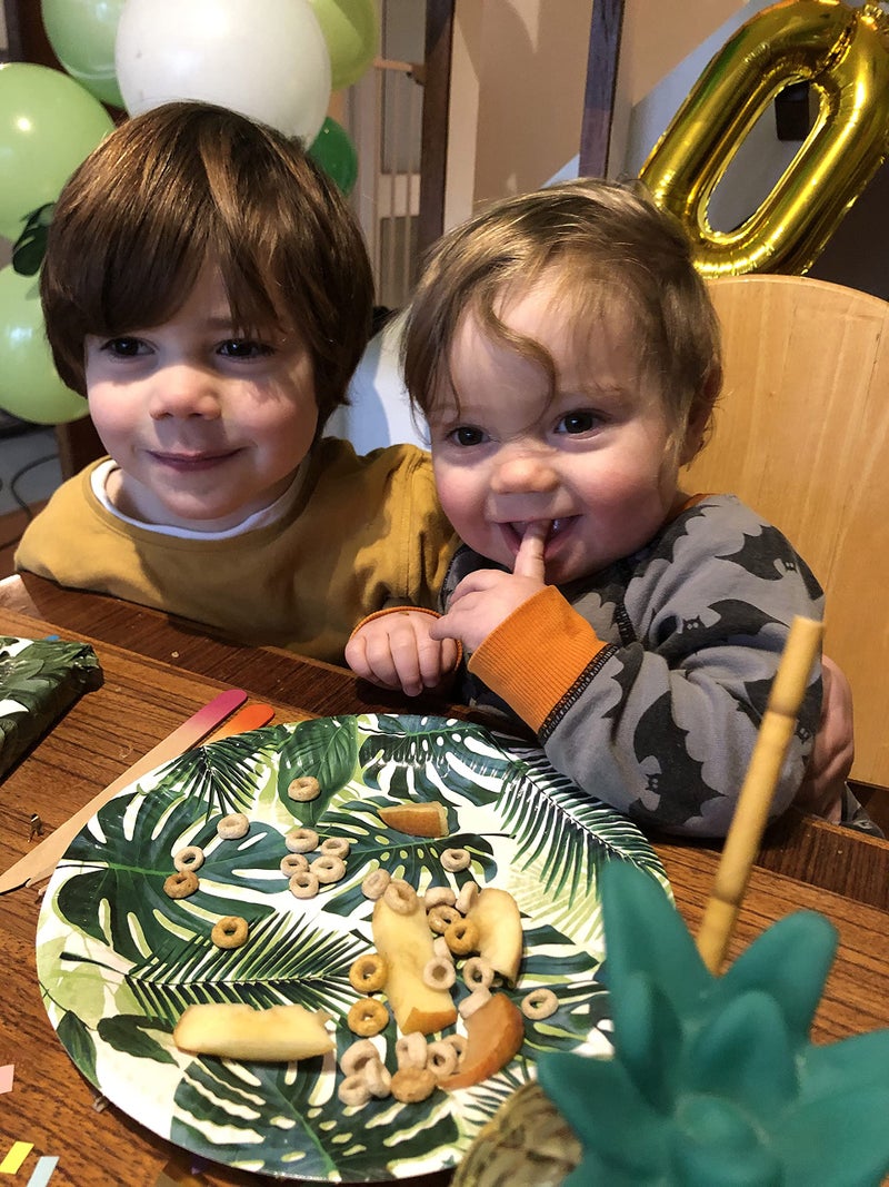 Talking Tables طقم من 12 طبق ورقي استوائي من توكينغ تيبل - أدوات مائدة قابلة للتصرف على شكل ورقة نخيل لحفلة أطفال في الغابة بموضوع هاواي لوا صيفي أخضر - Image 5