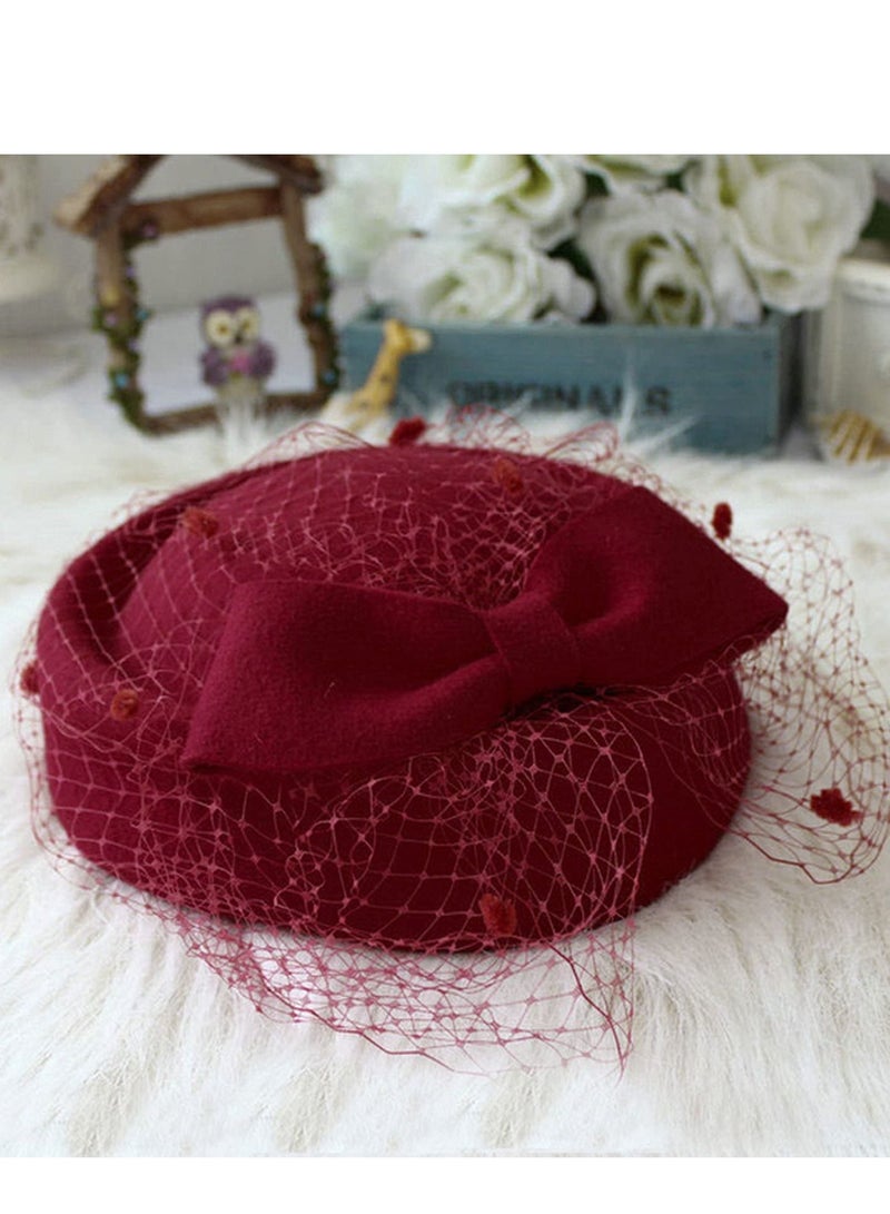 Y&D Pillbox Hat, Wedding Hat Caps with Veil Vintage Bow Fascinator Hats for Women A - Image 4