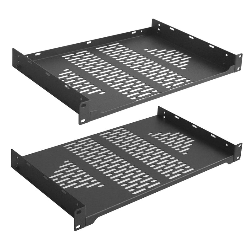 RIVECO 2 PCS 10â€ Rack Shelves for 19 inches Network Rack & Cabinets, 1U Rack Mount Shelf Vented Cantilever Tray, for Server, IT & Sound Equipment - Image 1