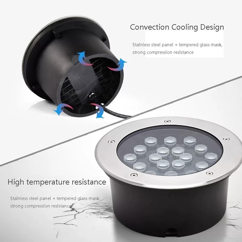 مصابيح LED أرضية مدمجة تحت الأرض مقاومة للماء IP66 للإضاءة الخارجية المستديرة المدفونة AC85-265V سبوت لايت لحديقة الممرات والمداخل والتراسات ومصابيح المناظر الطبيعية (أبيض 50 واط) - Image 3