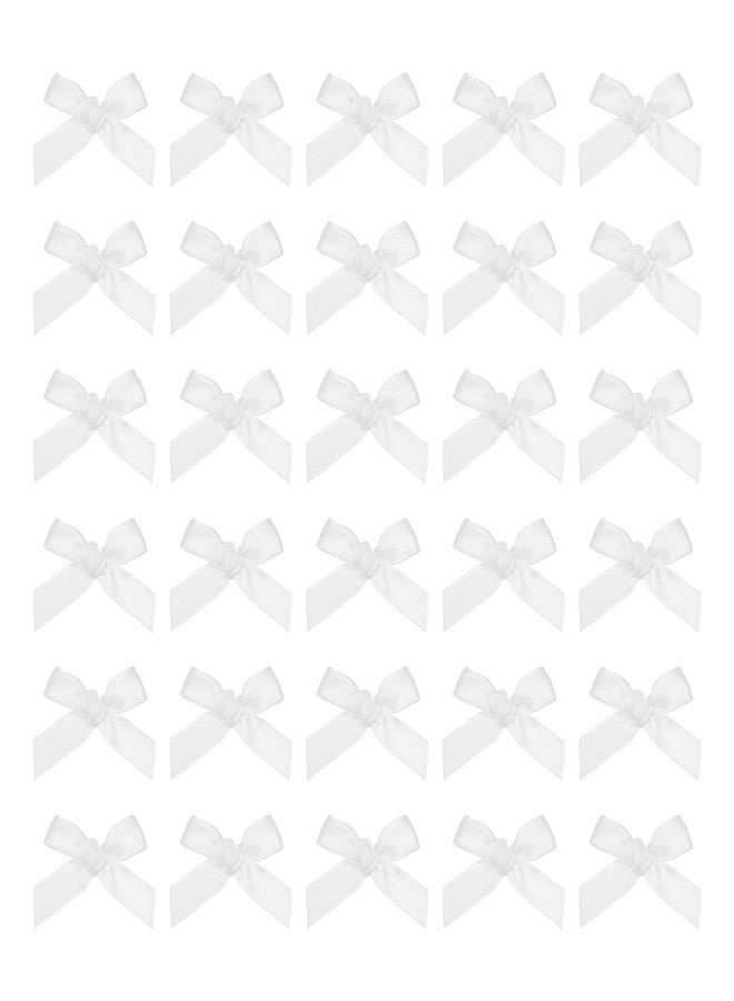 MECCANIXITY 50Pcs Mini Ribbon Bow 1.8 inch Mini Fabric Satin Ribbon Flower Bows for Craft DIY Sewing Wedding Birthday Party White - Image 1
