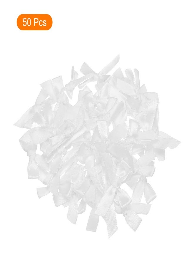 MECCANIXITY 50Pcs Mini Ribbon Bow 1.8 inch Mini Fabric Satin Ribbon Flower Bows for Craft DIY Sewing Wedding Birthday Party White - Image 3