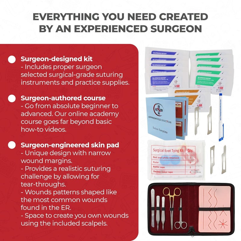 The Apprentice Doctor Suture Kit for Medical Students (Left Handed) + Access to The Apprentice Academy's in-Depth Online Suturing Course. Course & Practice Kit Designed by an Experienced Surgeon - Image 2