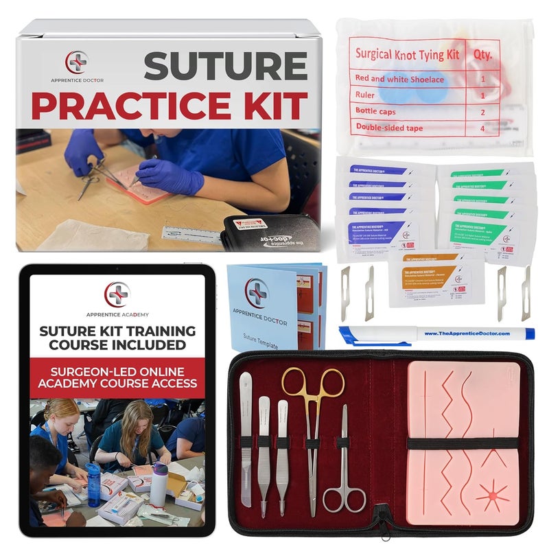The Apprentice Doctor Suture Kit for Medical Students (Left Handed) + Access to The Apprentice Academy's in-Depth Online Suturing Course. Course & Practice Kit Designed by an Experienced Surgeon - Image 1