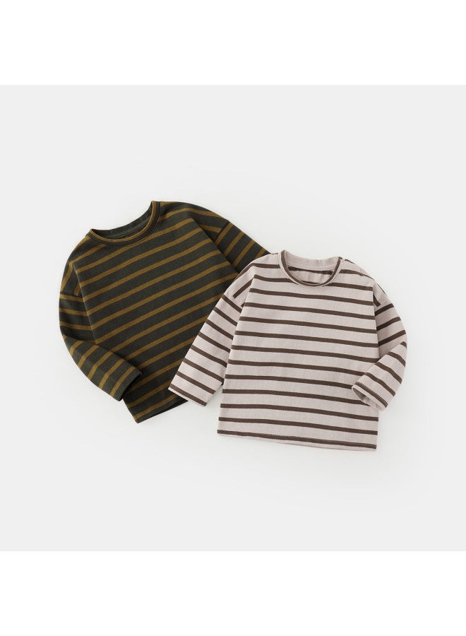 Baby Base Shirt Pure Cotton Long Sleeve Spring/autumn Style Boys' T-shirt Striped Children's Base Layer Girls' - Image 4