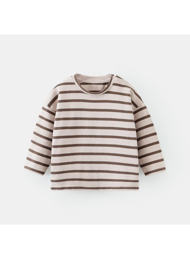 Baby Base Shirt Pure Cotton Long Sleeve Spring/autumn Style Boys' T-shirt Striped Children's Base Layer Girls' - Image 3