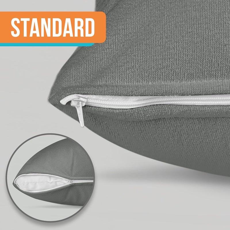 SEM B GRA 100% Waterproof Grey Pillow Protectors with Zipper Closure 16x25x5 Inch Size (2 Pack), Terry Cotton Pillow Covers, Bed Bug and Dust Mite Proof - Image 2