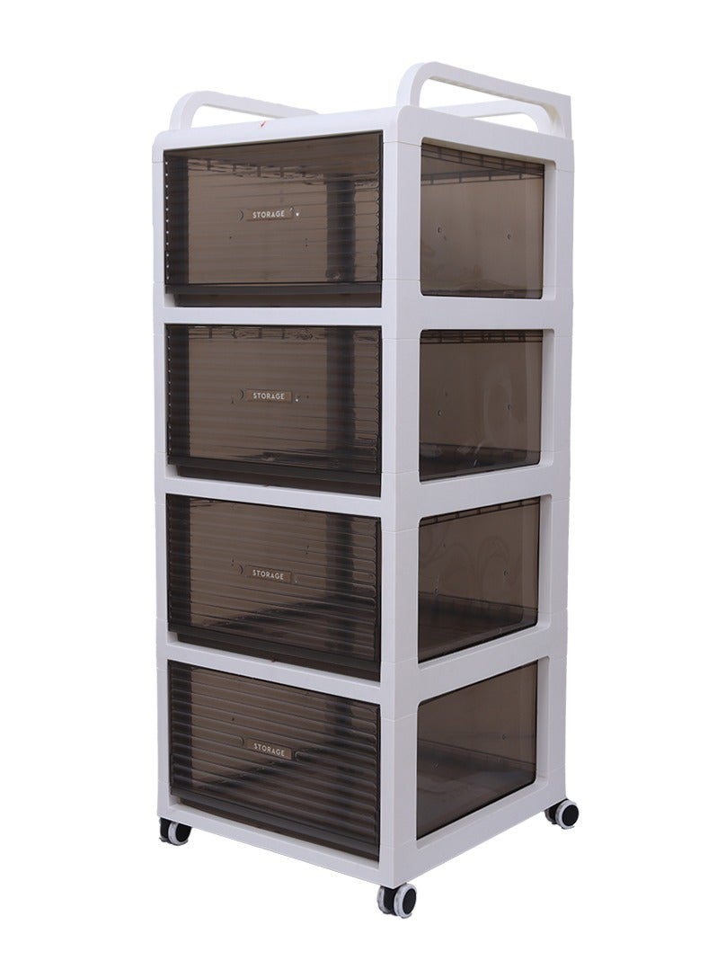 Raxoom 4-layer Plastic Storage Trolley Rack with 4 Tier Caster Wheels,Rolling Utility Cart Slide Out Storage Shelves Space Saving Home Storage Organizer Racks, White 41*35*104CM  - Image 3