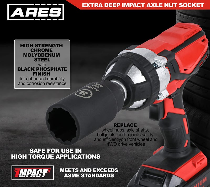 ARES 12062-4-Piece Axle Nut Socket Set - 30mm, 32mm, 34mm, and 36mm Axle Nut Sockets - 12 Point Sockets - Extra Deep 1/2-Inch Drive Impact Socket for Easy Removal of Axle Shaft Nuts - Image 4