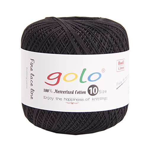 golo Crochet Thread Size 10 for Black Cotton Crochet Yarn for Crocheting Black 901 - Image 1