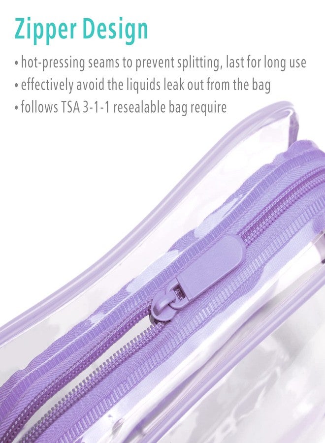 F-color TSA Approved Toiletry Bag - 3 Pack Clear Toiletry Bags Clear Makeup Cosmetic Bags for Women, Quart Size Travel Bag, Carry on Airport Airline Compliant Bag, Macaron Purple(for age 12 or above) - Image 4