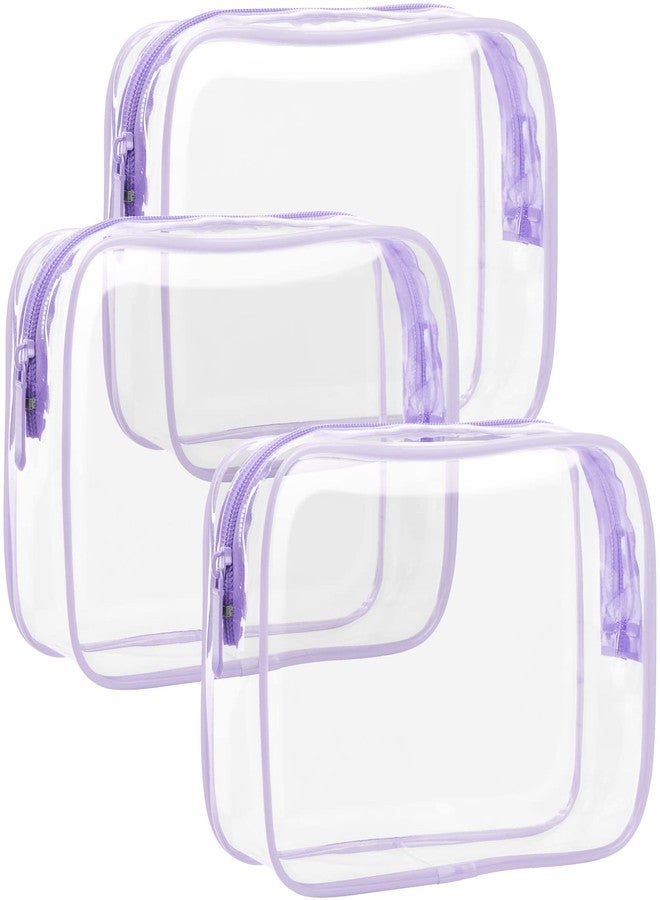 F-color TSA Approved Toiletry Bag - 3 Pack Clear Toiletry Bags Clear Makeup Cosmetic Bags for Women, Quart Size Travel Bag, Carry on Airport Airline Compliant Bag, Macaron Purple(for age 12 or above) - Image 1