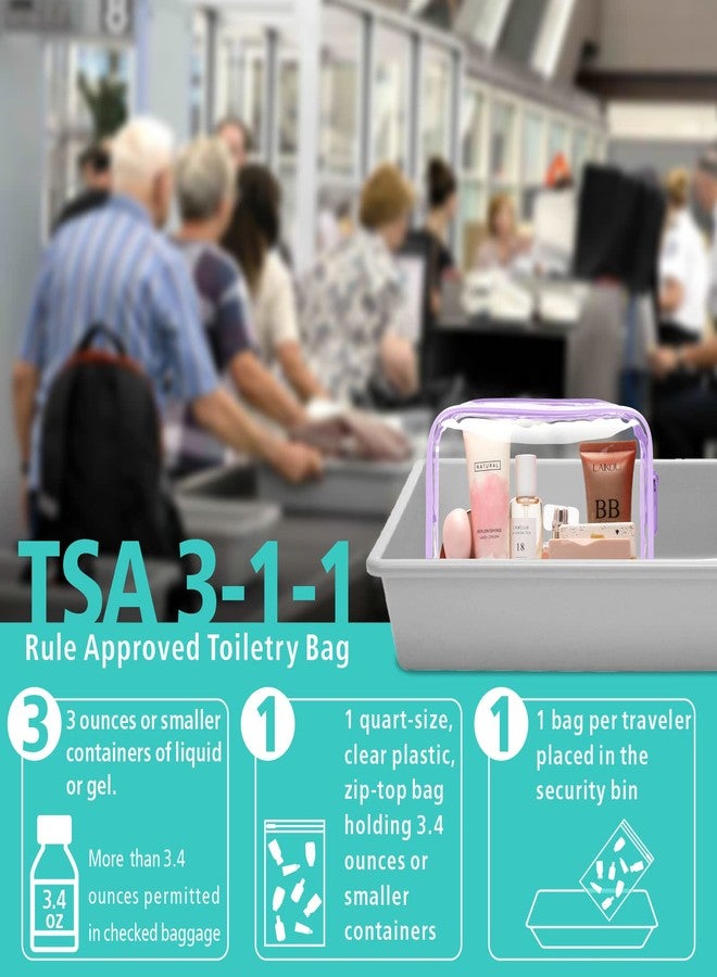 F-color TSA Approved Toiletry Bag - 3 Pack Clear Toiletry Bags Clear Makeup Cosmetic Bags for Women, Quart Size Travel Bag, Carry on Airport Airline Compliant Bag, Macaron Purple(for age 12 or above) - Image 2