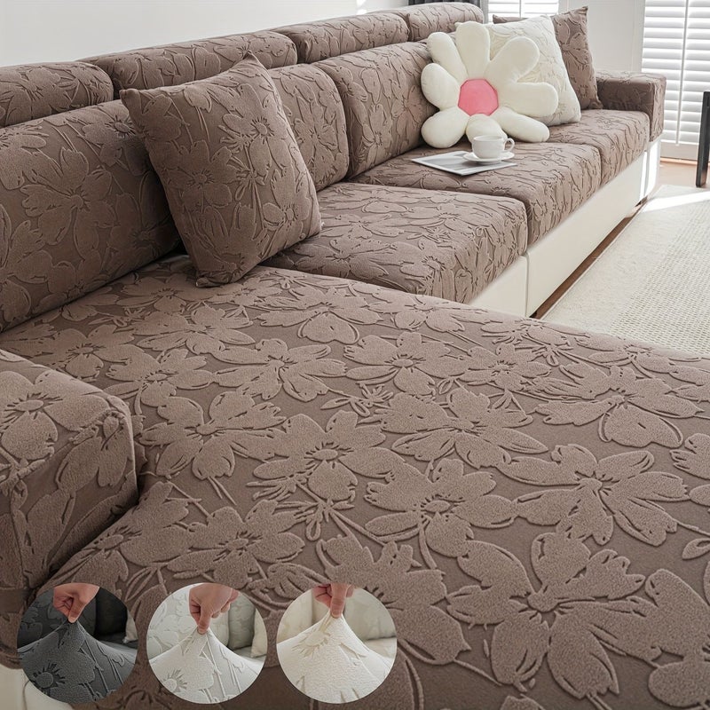 1pc Flocking Thickened New Universal Stretch Sofa Seat Cover Light Gray Double Seat All Season Multi Purpose Dust Proof Scratch Resistant Easy Clean Pet Friendly Living Room Lounge Chair Car Seat Protector - Image 1