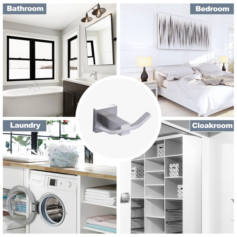 WOWOW Towel Hooks for Bathrooms Brushed Nickel, SUS304 Stainless Steel Coat Hook, Bathroom Robe Towel Holder, Heavy Duty Robe Hooks, Bathroom Double Towel Hooks for Coats, sponges, Clothes Wall Mount - Image 5