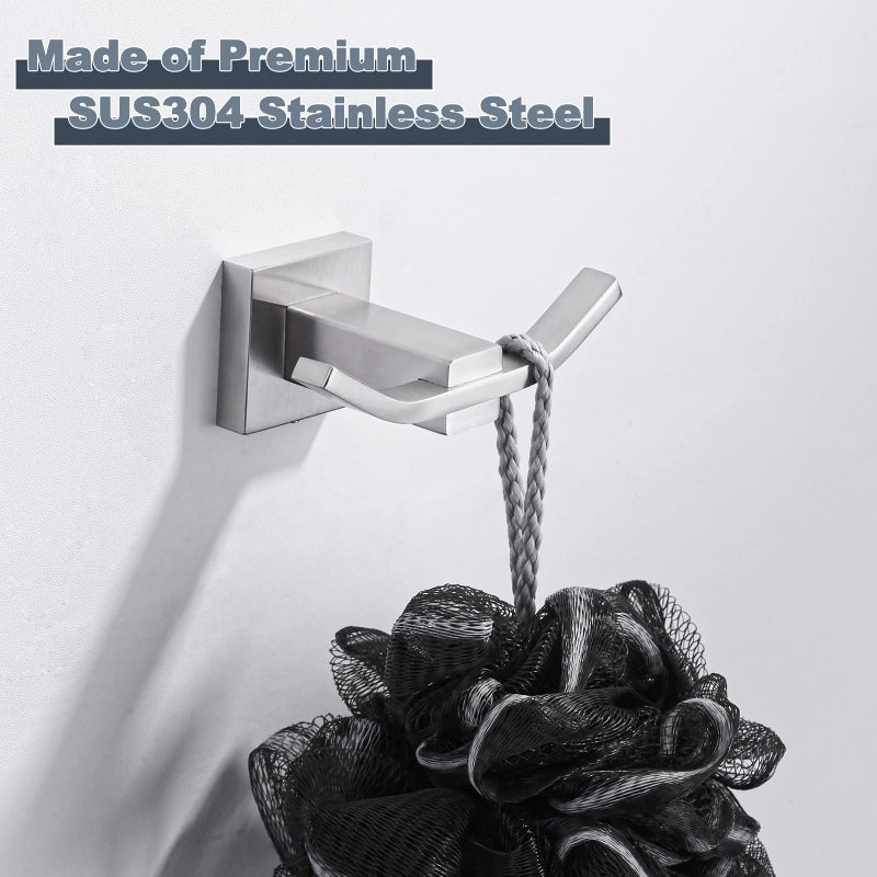 WOWOW Towel Hooks for Bathrooms Brushed Nickel, SUS304 Stainless Steel Coat Hook, Bathroom Robe Towel Holder, Heavy Duty Robe Hooks, Bathroom Double Towel Hooks for Coats, sponges, Clothes Wall Mount - Image 3