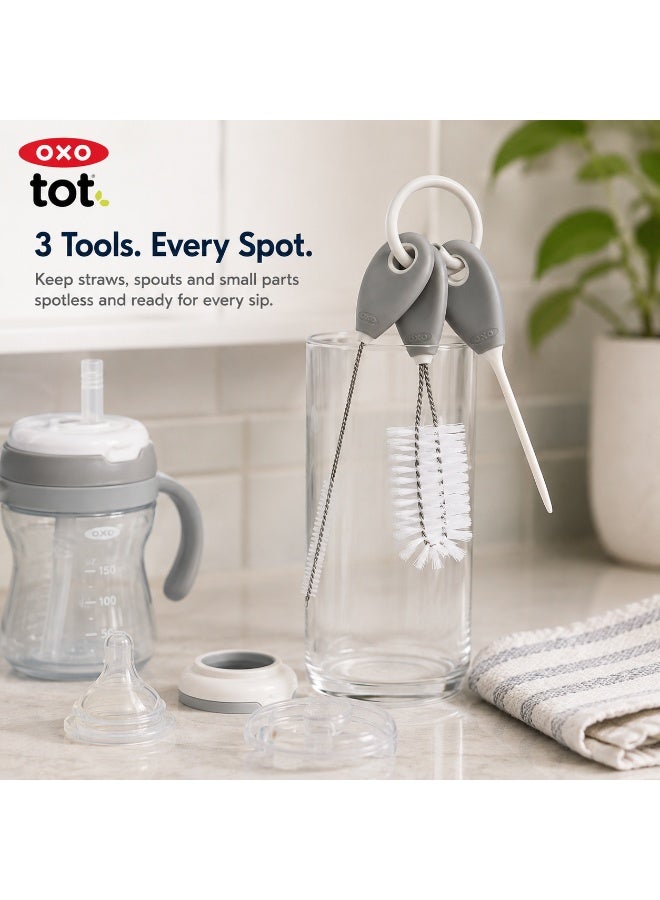 OXO TOT طقم تنظيف القشة وكوب الشرب - رمادي - Image 2