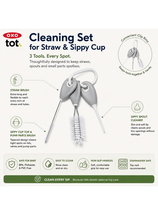 OXO TOT طقم تنظيف القشة وكوب الشرب - رمادي - Image 3