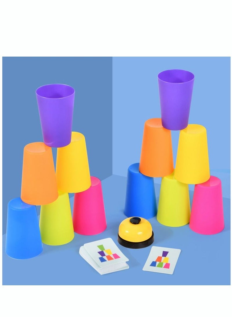 PYEBE Stacking Cups Game with 54 Challenges 20 Stacking Cups Bell and Instruction Sheet Educational Color and Shape Matching Game Classic Quick Stacks Set for Kids, Teens, Adults - Image 3