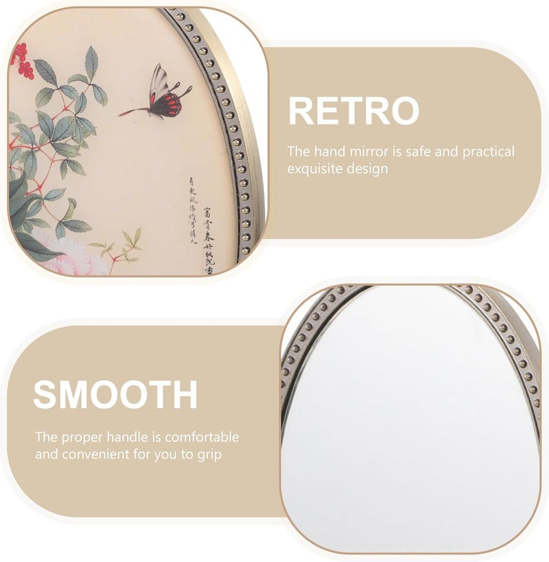 Handheld Makeup Mirror with Retro Handle Portable Vanity Hand Mirror for Women for Travel and Daily Use - Image 2