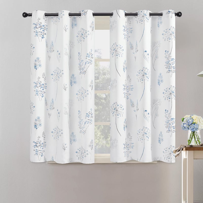 XTMYI Light Blue Curtains 45 Inch Length for Bathroom Small WindowPrint Watercolor Serene Relaxing 80 Blackout Short Curtains for Bedroom Door WindowsBlue and Grey